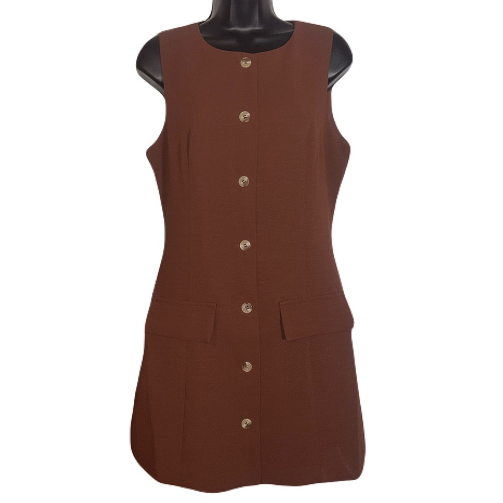 Sincerely Jules Mini Dress Women’s Medium Button Front Sleeveless Cocoa Brown